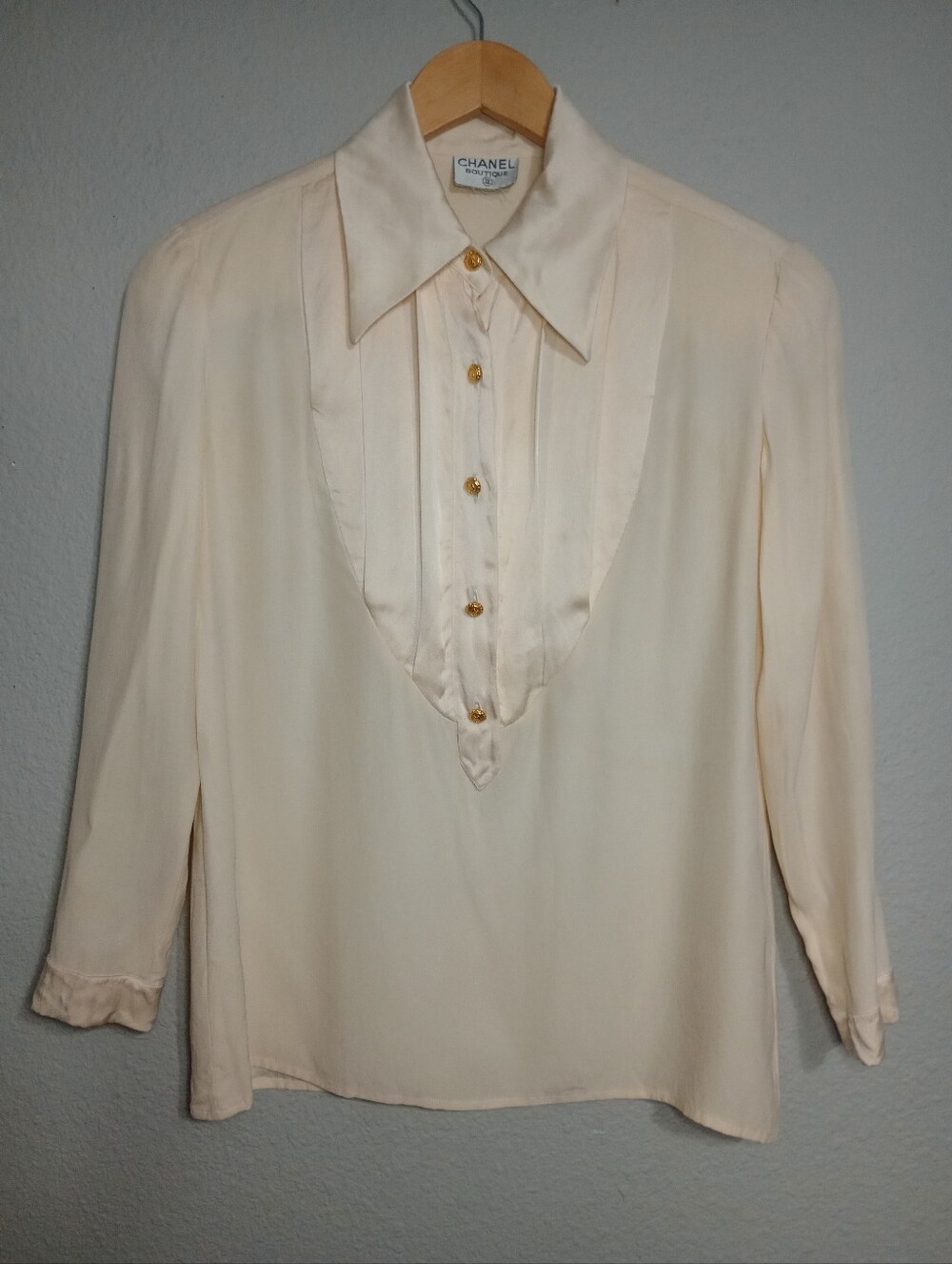 Vintage Chanel Boutique Collared Blouse With Gold Tone Buttons